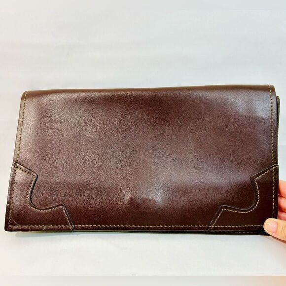 VNTG Mid-Century Brown Leather Fold Over Envelope Carrier Clutch 12.25” x 6.75” - Picture 11 of 14